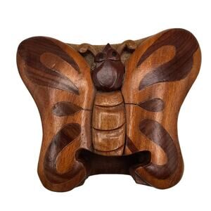 Butterfly Handcrafted Wooden Secret Jewelry Puzzle Box Red Velvet